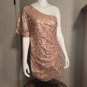 Deb Shops Sequin Mini Dress Juniors 13 Mallcore Y2K Party Clubwear One Shoulder